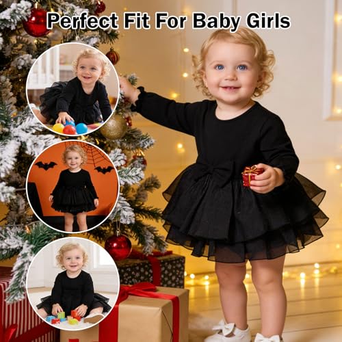 TENTIDE Baby Girl My Little Black Dress Romper Cotton Ruffle Long Sleeve Tutu Dress Birthday Party Fall Winter Clothes 0-24M(Black, 0-3 Months) - Image 5