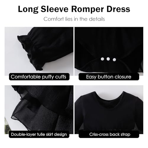 TENTIDE Baby Girl My Little Black Dress Romper Cotton Ruffle Long Sleeve Tutu Dress Birthday Party Fall Winter Clothes 0-24M(Black, 0-3 Months) - Image 4
