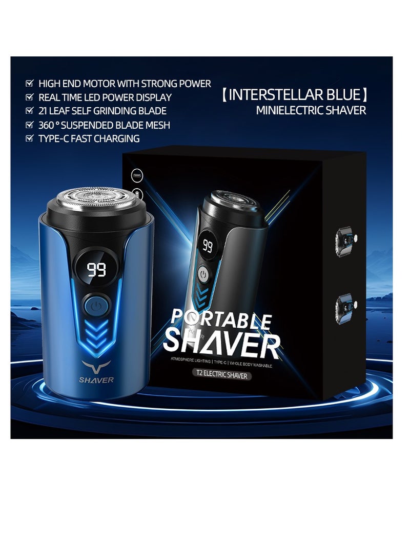  CityRiya-Long نموذج جديد الحلاقة الكهربائية المحمولة الصغيرة, جديد ترقية الجيب الحلاقة الحلاقة الصغيرة للرجال, الحلاقة الكهربائية الصغيرة, شاشة الطاقة LED USB قابلة للشحن الحلاقة الغسيلة للسفر (T2-الأزرق) - Image 3