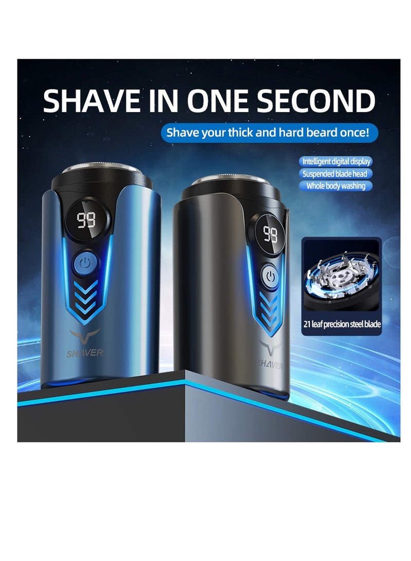  CityRiya-Long نموذج جديد الحلاقة الكهربائية المحمولة الصغيرة, جديد ترقية الجيب الحلاقة الحلاقة الصغيرة للرجال, الحلاقة الكهربائية الصغيرة, شاشة الطاقة LED USB قابلة للشحن الحلاقة الغسيلة للسفر (T2-الأزرق) - Image 4