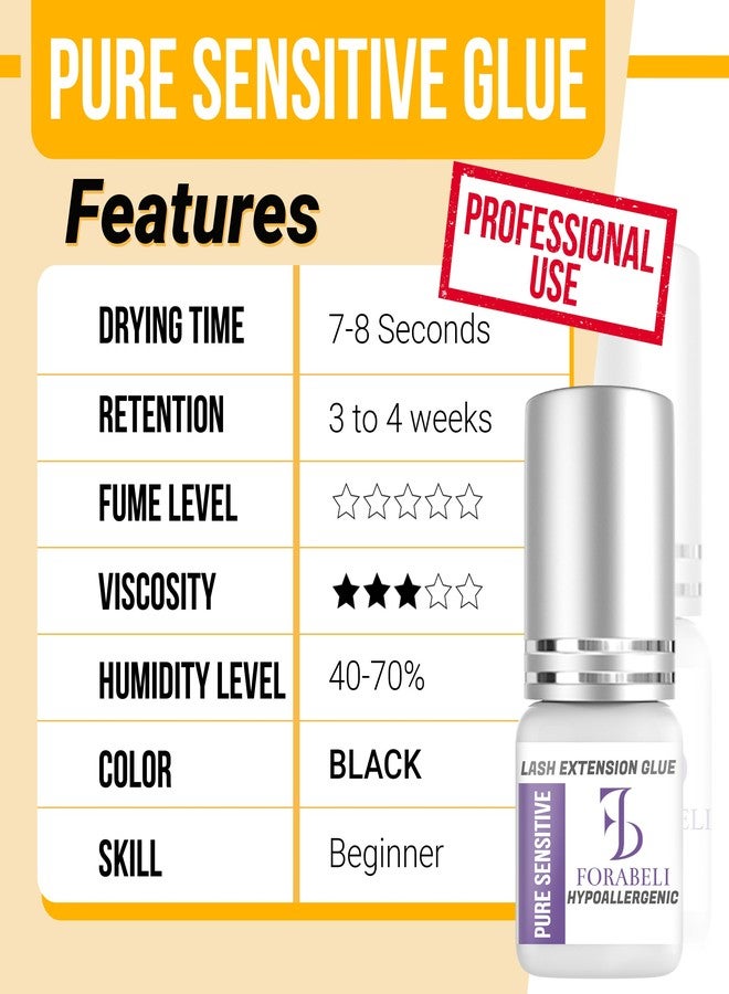Forabeli Pure Sensitive Lash Extension Glue - No Fume, No Irritation, Exceptional Client Comfort, Controlled Application (7-8 Sec Dry), Black Eyelash Adhesive - Image 3