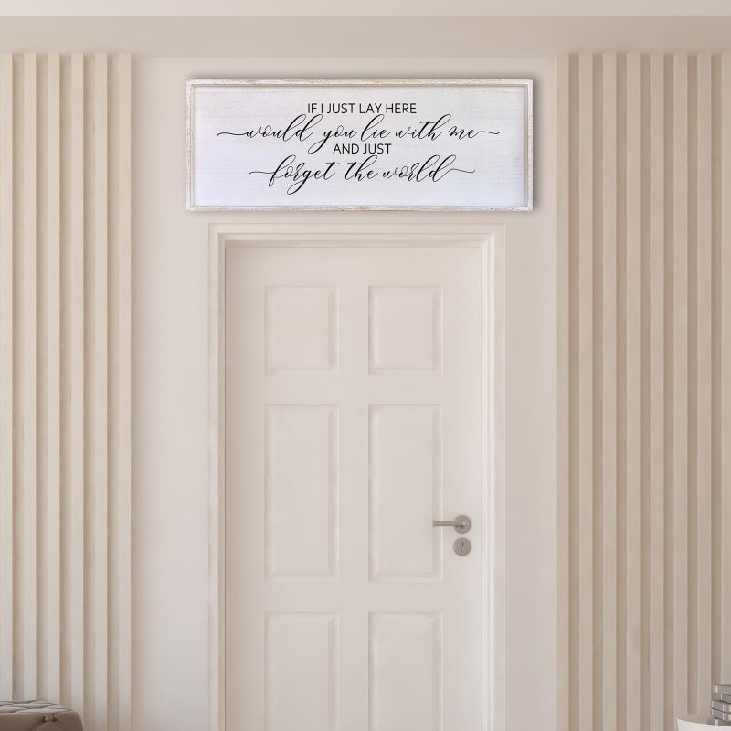 Surfapans If I Lay Here Would You Lie With Me Wall Decor Sign 40â€X15â€ Master Room Bedroom Above Bed Large Farmhouse Inspirational Quotes Minimalist Wood Framed Over Bed Wall Art Decoration (White) - Image 5