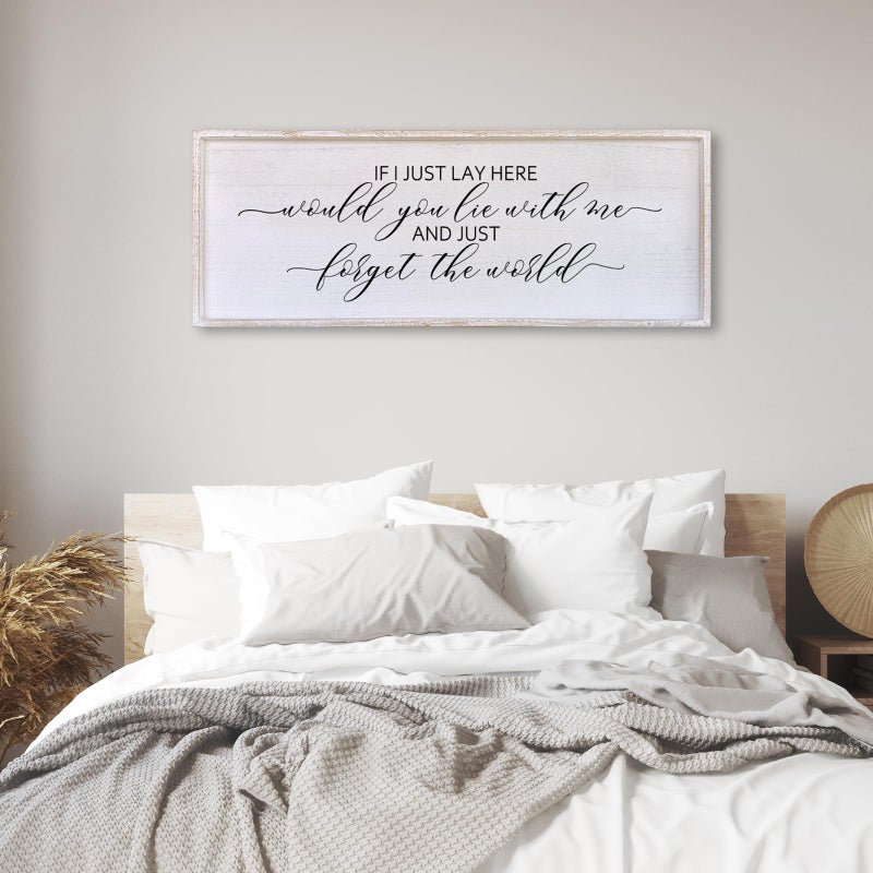 Surfapans If I Lay Here Would You Lie With Me Wall Decor Sign 40â€X15â€ Master Room Bedroom Above Bed Large Farmhouse Inspirational Quotes Minimalist Wood Framed Over Bed Wall Art Decoration (White) - Image 3