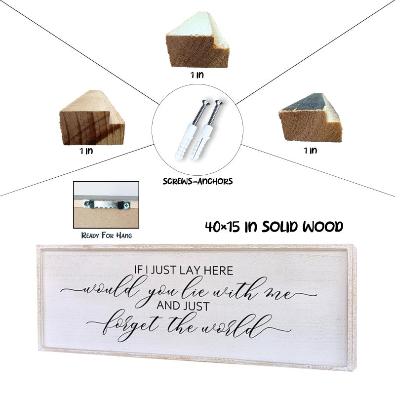 Surfapans If I Lay Here Would You Lie With Me Wall Decor Sign 40â€X15â€ Master Room Bedroom Above Bed Large Farmhouse Inspirational Quotes Minimalist Wood Framed Over Bed Wall Art Decoration (White) - Image 2