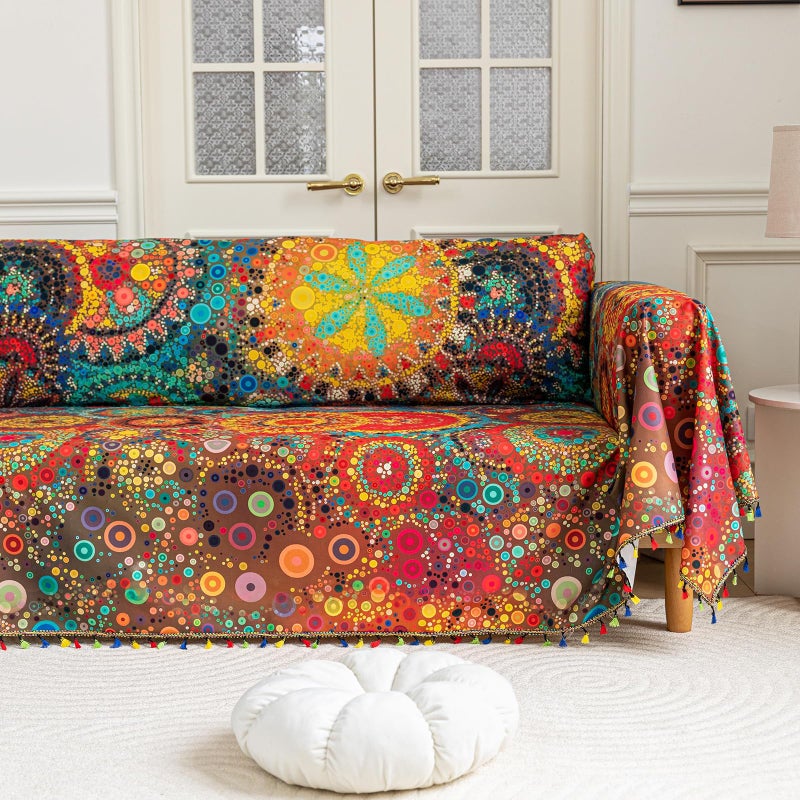 Erbnaryx Boho Couch Cover Sofa Covers Tassels Designe for Sectional Sofa Washable 2 Cushion Couch Living Room (A7, 71"x102") - Image 1
