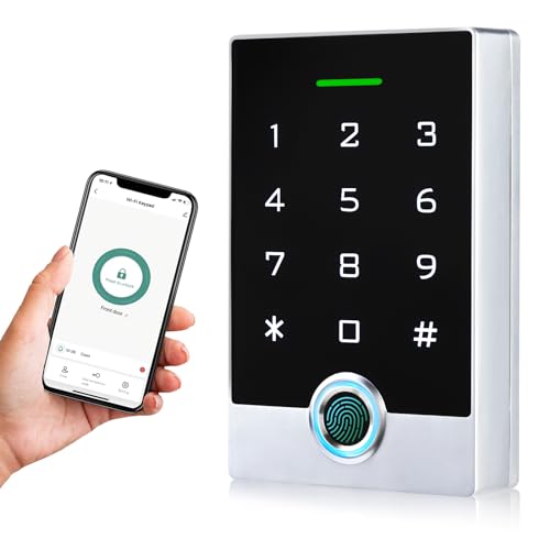 AMOCAM Wireless WiFi TUYA Access Control System, Fingerprint Password Stand-Alone Door Access Control Keypad with ID Keyfob, WG26/34 EM Card Reader Access Controller, Full Metal Weatherproof, Backlight - Image 1