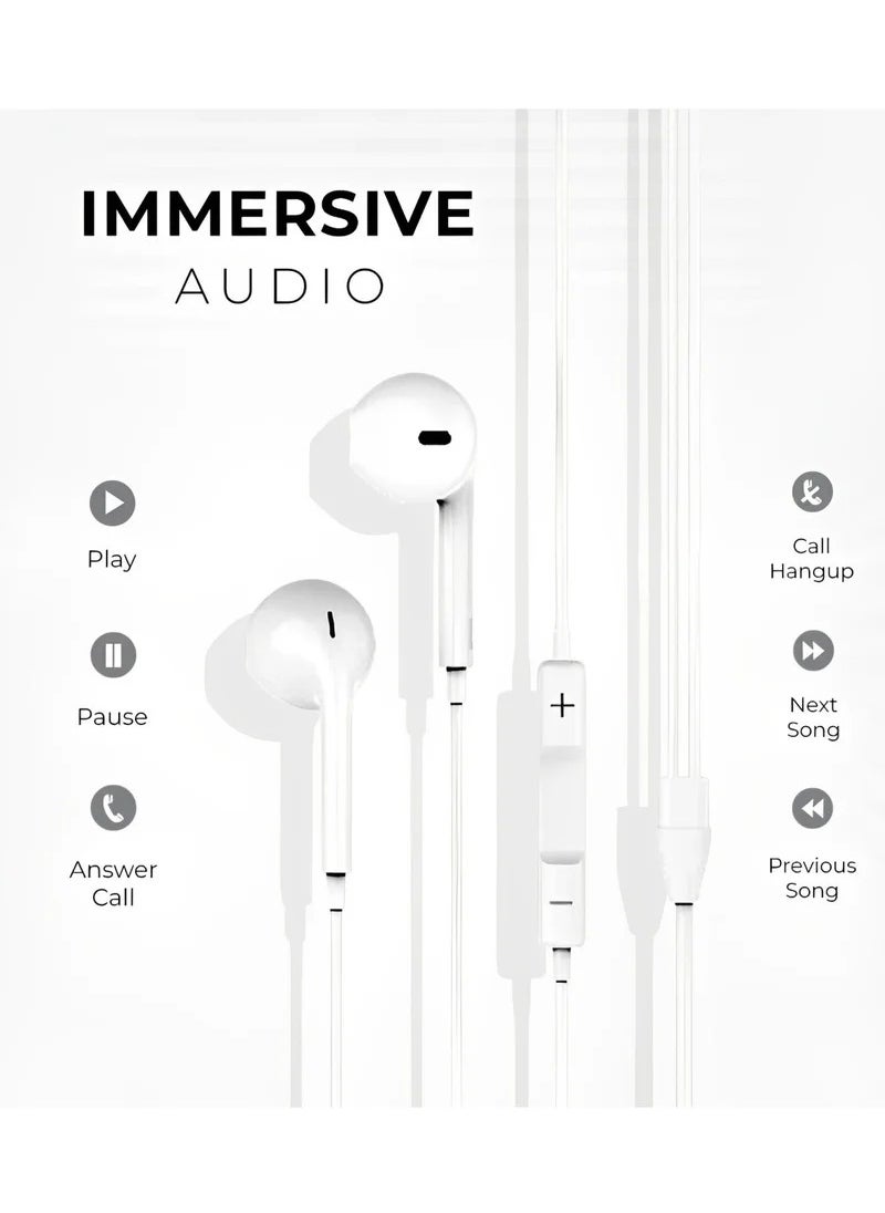 Generic In Ear Wired Earphones with 3.5mm Jack and Mic - White  - Image 4
