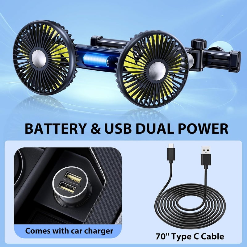 Nauttxon Battery Fan for Car Backseat with Retractable Long Arm, 360° Rotatable, 3 Speeds Control, Rechargeable with Car Charger & USB C Cable - Image 4