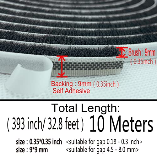 Zhilokdor Adhesive Pile Weather Stripping, Weatherstrip Fuzzy Door Brush Strip for Sliding Sash Door Window Wardrobe Seal(33ft x11/32 Backing x 11/32 Brush inch, Black) - Image 4