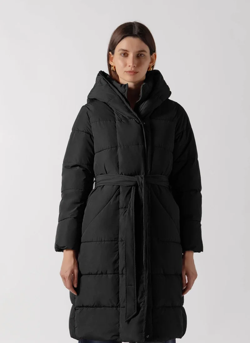 BELTED LONGLINE PUFFER COAT