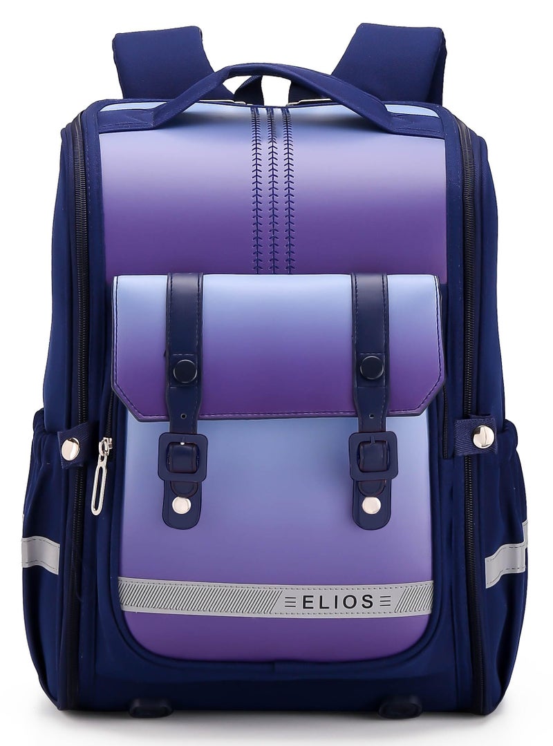 Elios 15" British Design Kids School Backpack for Boys & Girls | Ages 6–10 Years | Class 2–5 | 360° Reflective Design, Spinal Care, Heat Dissipation, Functional Storage | Birthday & Rakhi Gift (Blue) - Image 1