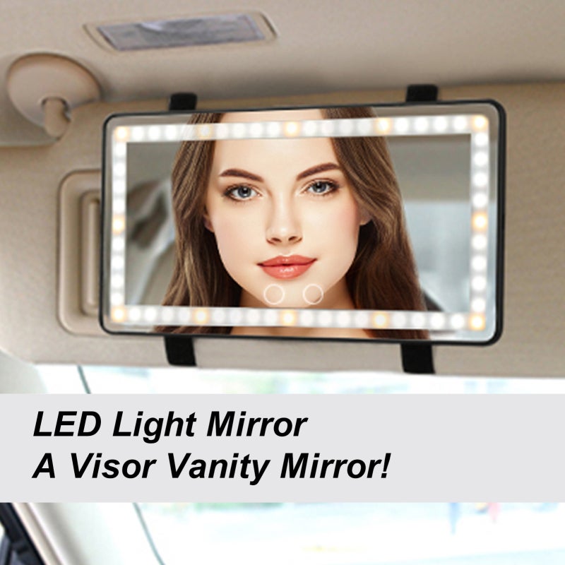 Rechargeable Car Sun Visor Vanity Mirror: 26*13.5*0.9cm Black, 3 Light Modes, Double Touch Control - 1500mAh Battery, Extended 1.8m USB Cable for Car Makeup Use - Image 3