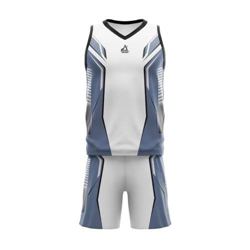 AKIBA Sublimation Print Basketball Jersey/Shirt with Shorts for Unisex (40) White - Image 1