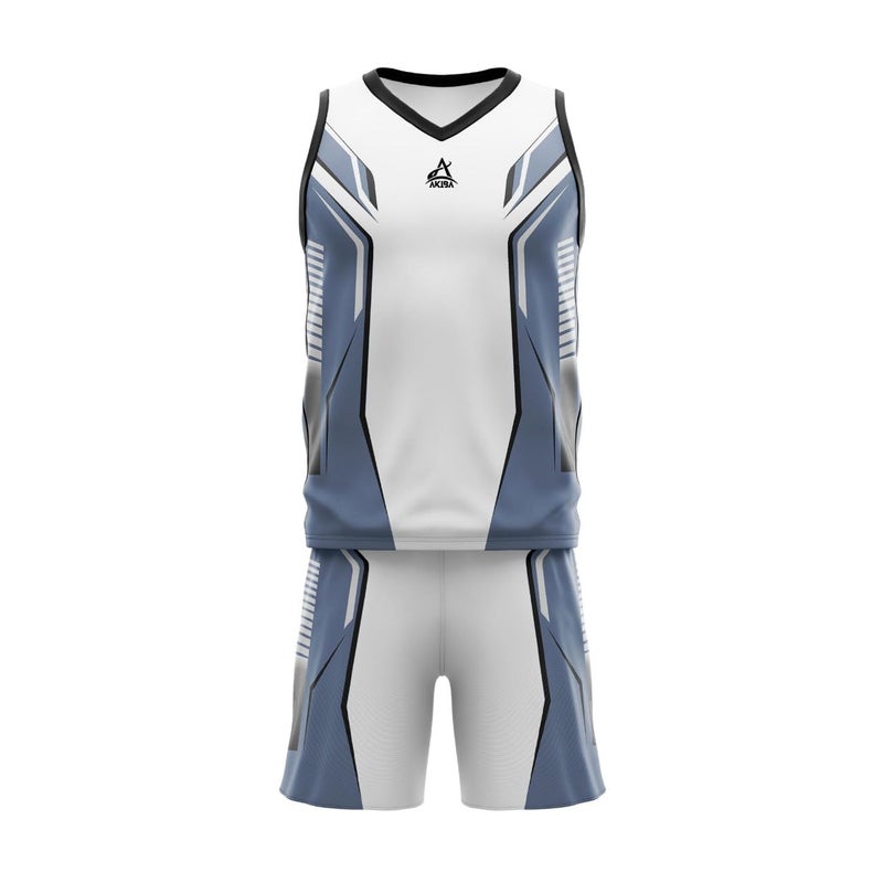 AKIBA Sublimation Print Basketball Jersey/Shirt with Shorts for Unisex (40) White - Image 4