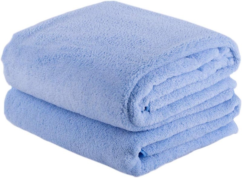 JML Luxury Hotel & SPA Bath Towels (2 Pack, 30"x60") - 350GSM High Density Fleece Towel Sets - Super Soft and Absorbent, Lint Free, Fade Resistant Oversized Bath Towel, Coral Fleece Blue - Image 1