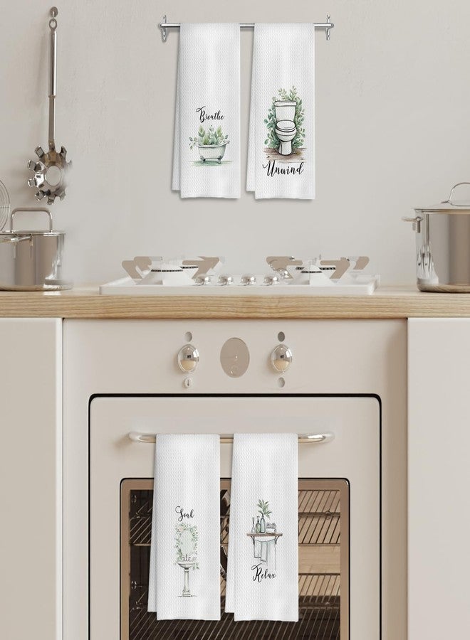 COWEB Boho Botanical Bathroom Hand Towels Set of 4, Relax Breathe Soak Unwind Decorative Hand Towels, Gym Yoga Spa Bathroom Decor, Boho Bathroom Decor, 16x24 Inches - Image 4