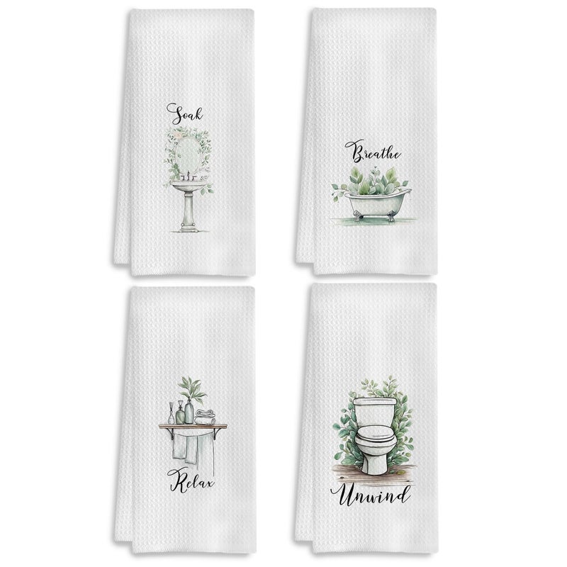 COWEB Boho Botanical Bathroom Hand Towels Set of 4, Relax Breathe Soak Unwind Decorative Hand Towels, Gym Yoga Spa Bathroom Decor, Boho Bathroom Decor, 16x24 Inches - Image 1