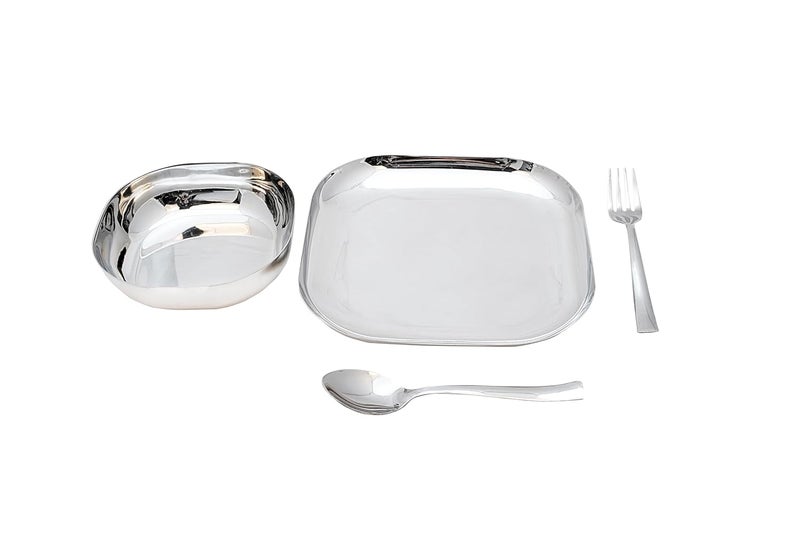 Va Sun 95 inch Square Stainless Steel LunchDinner Set 4 Piece Set Bowl Spoon Fork and Plate - Image 2
