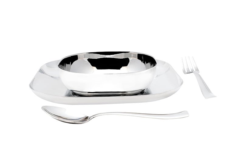 Va Sun 95 inch Square Stainless Steel LunchDinner Set 4 Piece Set Bowl Spoon Fork and Plate - Image 4