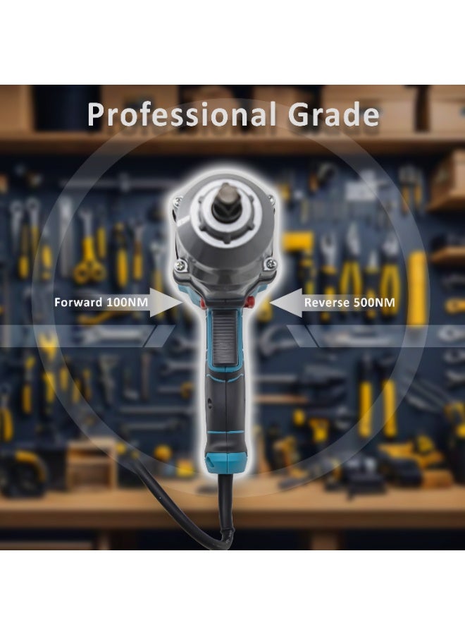 بوناي مفتاح ربط كهربائي صدمي BN-GW5-500، 1500 واط، نصف بوصة، 230 فولت | أداة كهربائية عالية عزم الدوران 500 نيوتن متر، مناسبة لصواميل عجلات السيارات، والمرآب، وأعمال البناء والميكانيكا | 4 مقابس (17/19/21/22 مم)، كابل VDE بطول 2 متر - Image 4