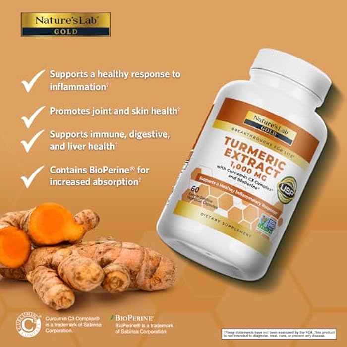 Nature's Lab Turmeric Extract with Curcumin C3 & BioPerine 1000mg - Promotes Cardiovascular, Digestion and Immune Health - 60 Capsules (30 Day Supply) - Image 2