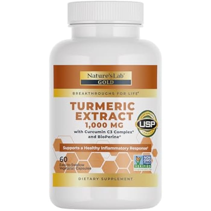 Nature's Lab Turmeric Extract with Curcumin C3 & BioPerine 1000mg - Promotes Cardiovascular, Digestion and Immune Health - 60 Capsules (30 Day Supply) - Image 1