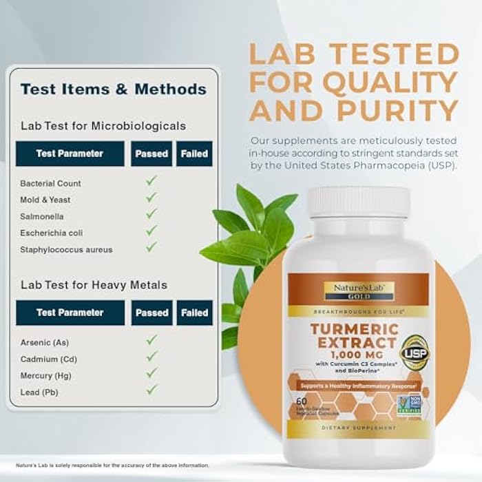 Nature's Lab Turmeric Extract with Curcumin C3 & BioPerine 1000mg - Promotes Cardiovascular, Digestion and Immune Health - 60 Capsules (30 Day Supply) - Image 3