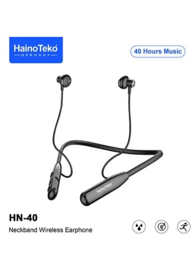 HainoTeko Germany HainoTeko HN-40 Wireless Bluetooth Neckband Earphones with Mic, 40 Hours Playback, Super Bass Sound, Comfortable Fit - Black - Image 1