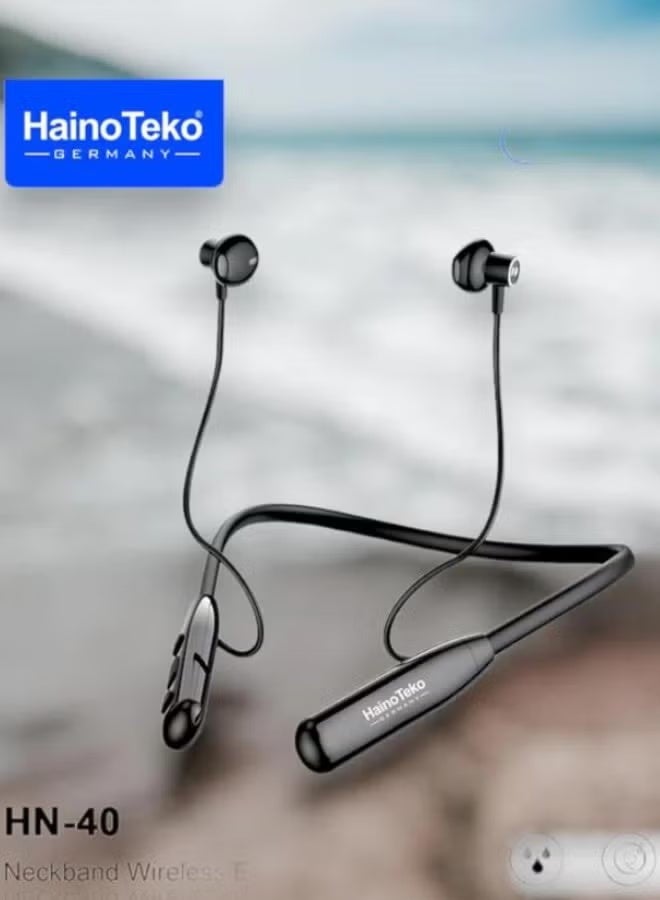 HainoTeko Germany HainoTeko HN-40 Wireless Bluetooth Neckband Earphones with Mic, 40 Hours Playback, Super Bass Sound, Comfortable Fit - Black - Image 2