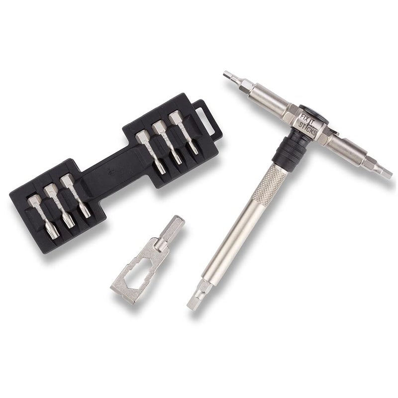 FIX IT STICKS Compact Ratcheting Multi-Tool - EDC Set with Ratcheting Locking Hex T-Way Wrench, Mini Pry Bar and 15 Bits Included - Image 1