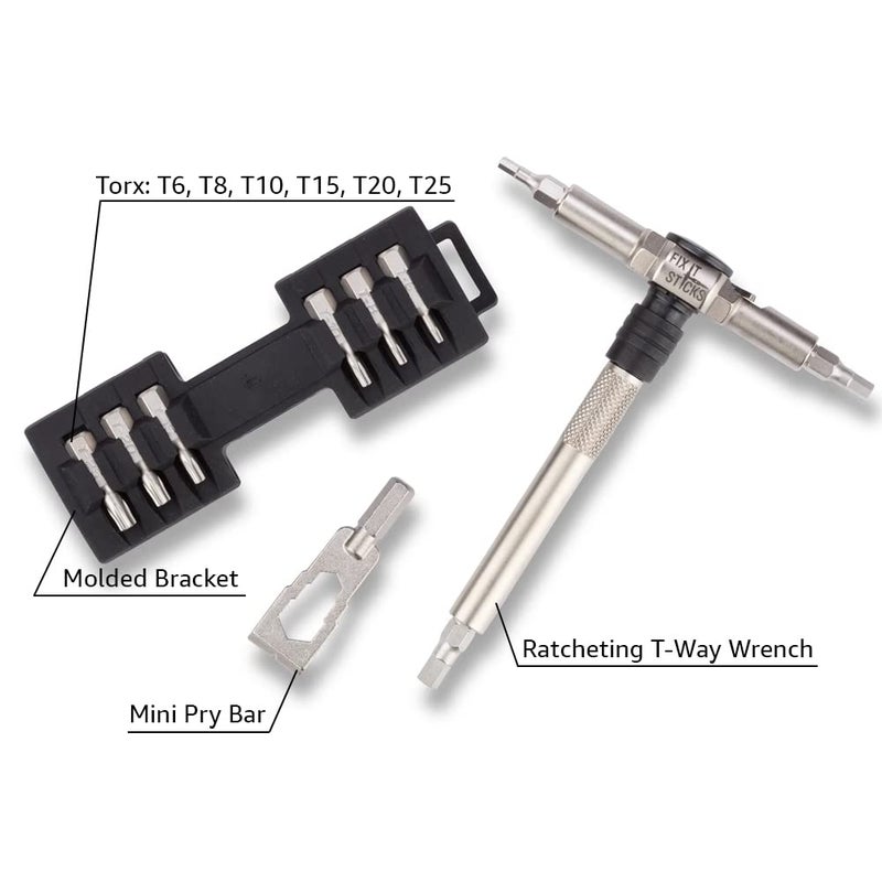 FIX IT STICKS Compact Ratcheting Multi-Tool - EDC Set with Ratcheting Locking Hex T-Way Wrench, Mini Pry Bar and 15 Bits Included - Image 5
