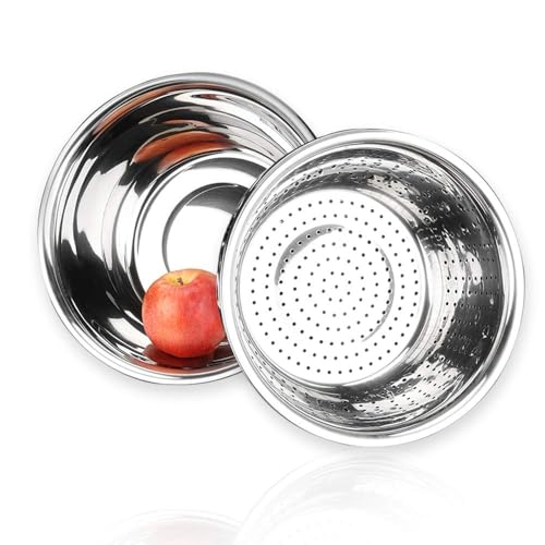 Annvchi Stainless Steel Colander, Metallic Sieve and Bowls, Dish Drainer with Bowl, Kitchen Sieves, Pasta Drainer, Salad Bowl Set, Stackable Colander Bowls in Steel (26 cm) - Image 5
