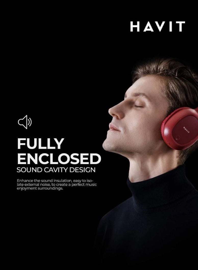 havit Wireless Bluetooth Headphones - Multifunctional Headset with 40mm Dynamic Drivers for Hi-Fi Quality Sound, Micro SD/TF Card Slot, FM Radio, AUX Input, Hands-Free Calling, Multi-Device Pairing, Adjustable Headband, Foldable and Lightweight Design, Fast Charging, Up to 14 Hours Battery Life, Rich Stereo Sound, Versatile Connectivity, Compatible with iOS and Android (Blue) - Image 3