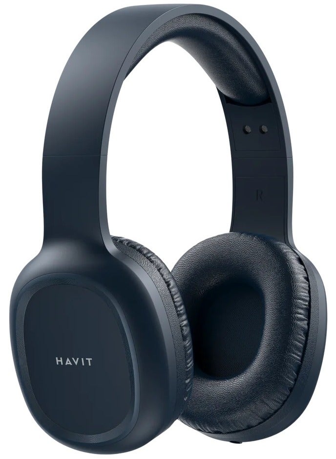 havit Wireless Bluetooth Headphones - Multifunctional Headset with 40mm Dynamic Drivers for Hi-Fi Quality Sound, Micro SD/TF Card Slot, FM Radio, AUX Input, Hands-Free Calling, Multi-Device Pairing, Adjustable Headband, Foldable and Lightweight Design, Fast Charging, Up to 14 Hours Battery Life, Rich Stereo Sound, Versatile Connectivity, Compatible with iOS and Android (Blue) - Image 1