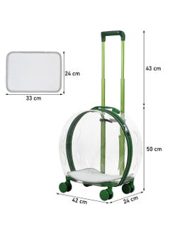 MAJIBAO Pet Carrier with Telescopic handle, Durable zipper, Ventilation holes, and Rolling wheels, Transparent pet stroller for outdoor activities, Ideal for cats and small dogs 93 cm (Green)  - Image 2