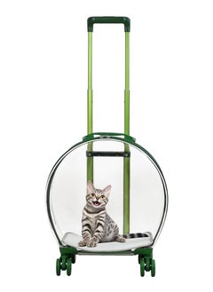 MAJIBAO Pet Carrier with Telescopic handle, Durable zipper, Ventilation holes, and Rolling wheels, Transparent pet stroller for outdoor activities, Ideal for cats and small dogs 93 cm (Green)  - Image 1