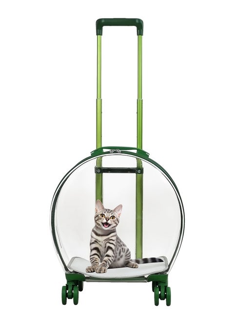 Pet Carrier with Telescopic handle, Durable zipper, Ventilation holes, and Rolling wheels, Transparent pet stroller for outdoor activities, Ideal for cats and small dogs 93 cm (Green)