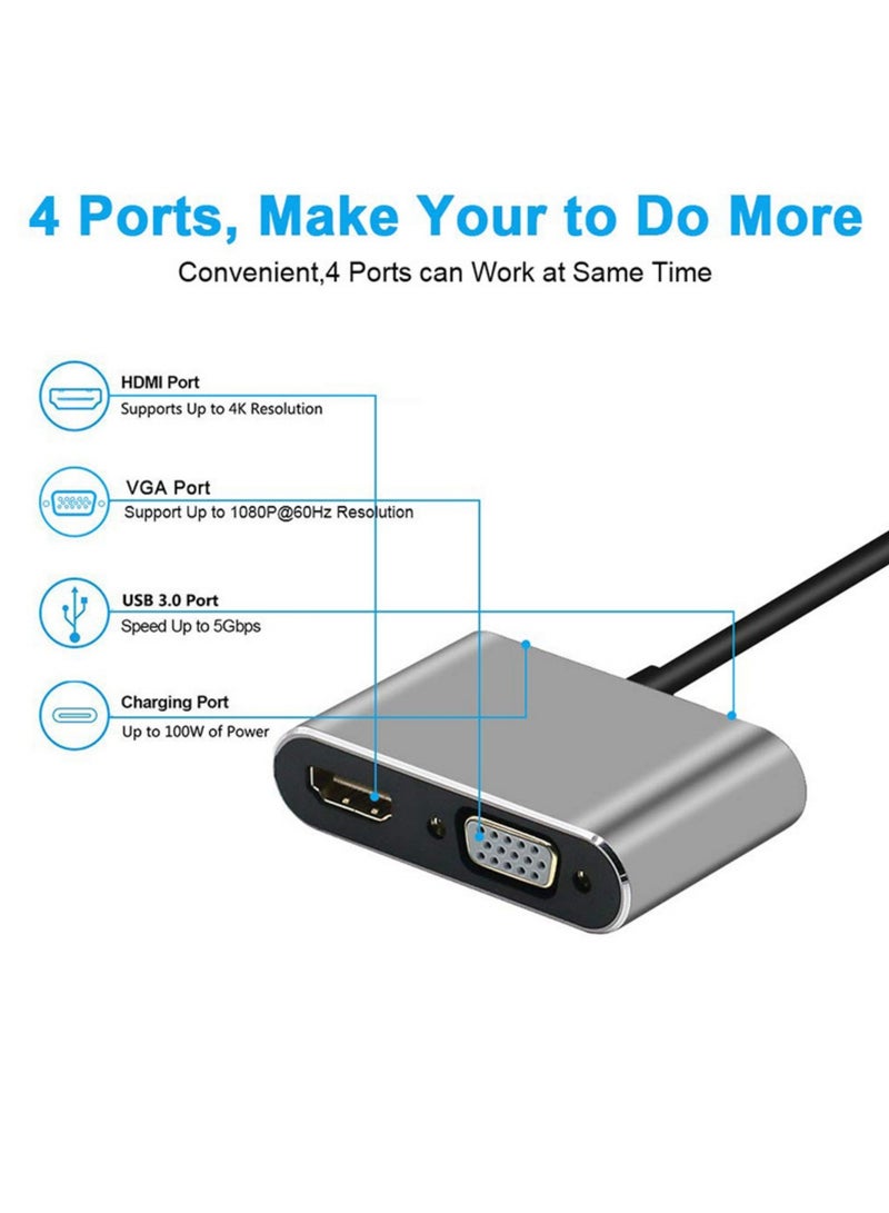 CoomBe 4 in 1 USB C HUB Docking Station, Type C Adapter to 4K HDTV VGA, USB 3.0 PD Fast Charge Splitter for MacBook Notebook Laptop Computer - Image 3