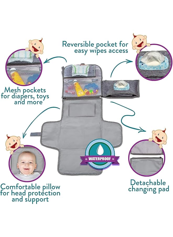 X spring Portable Diaper Changing Pad 2 In 1 Diaper Changing Mat & Insulated Bag Waterproof Change Mat Travel For Baby Baby Changing Pad With Smart Wipes Pocket Baby Changing Pad For Girl And Boy - Image 2
