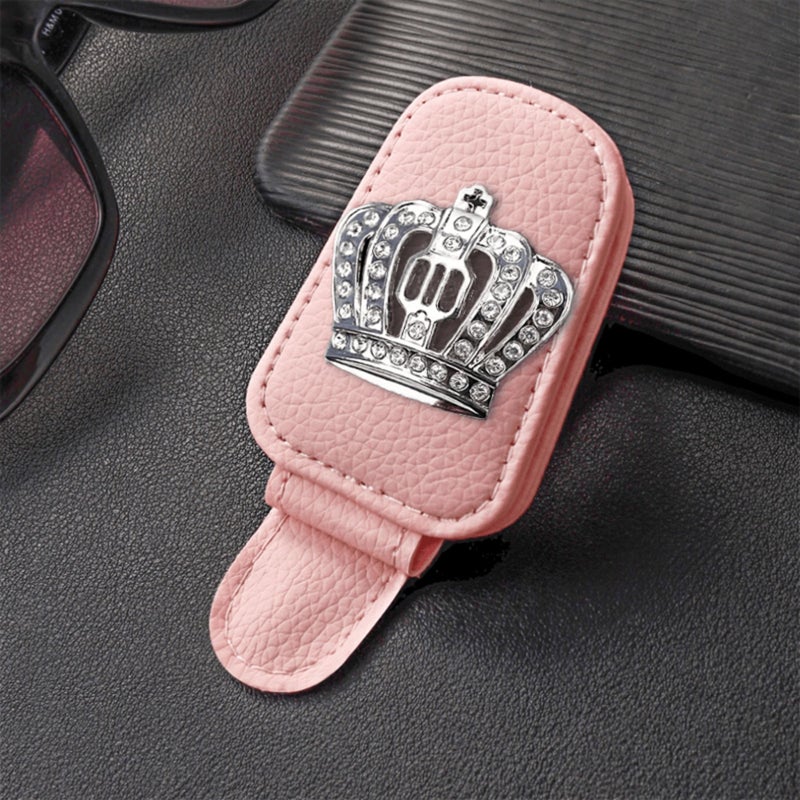 Black PU Leather Car Sun Visor Eyeglass Clip Crown Organizer With Rhinestone Details For Ticket And Card Storage - Image 2