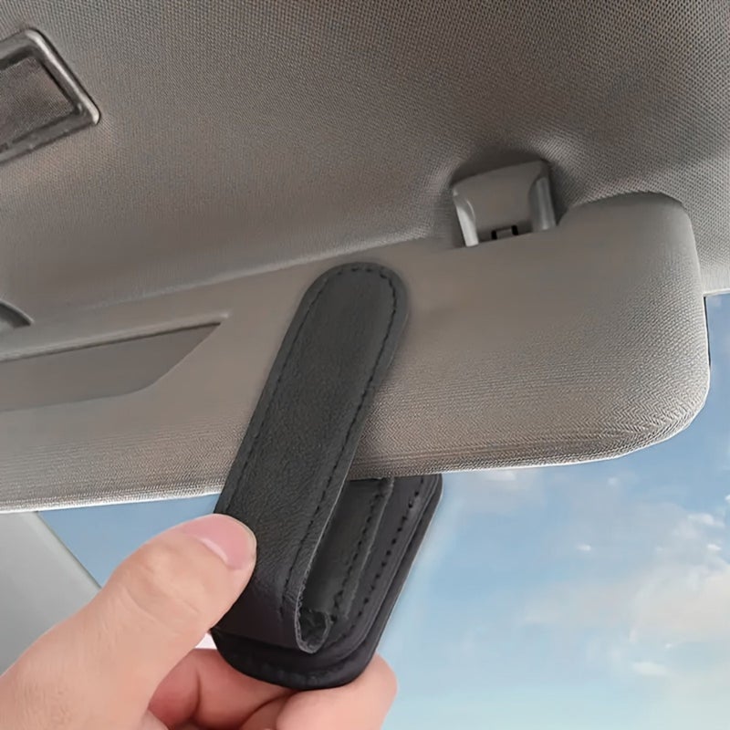 Black PU Leather Car Sun Visor Eyeglass Clip Crown Organizer With Rhinestone Details For Ticket And Card Storage - Image 4