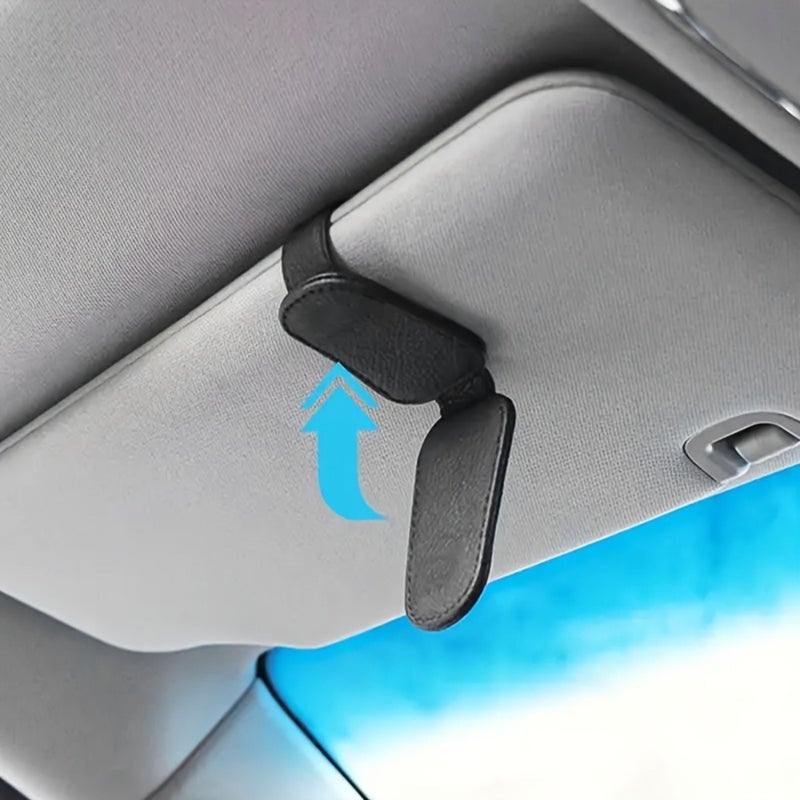 Black PU Leather Car Sun Visor Eyeglass Clip Crown Organizer With Rhinestone Details For Ticket And Card Storage - Image 3
