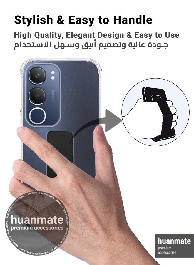 huanmate Vivo Y19s Magnetic Case With Hand Grip Holder & Kickstand - Strong Grip for Magnetic Car Holder, Stylish & Functional, Ultimate Convenience & Hands-Free Viewing - Clear/Black - Image 3