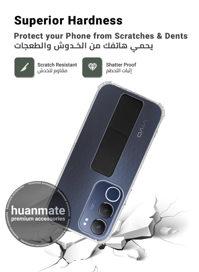 huanmate Vivo Y19s Magnetic Case With Hand Grip Holder & Kickstand - Strong Grip for Magnetic Car Holder, Stylish & Functional, Ultimate Convenience & Hands-Free Viewing - Clear/Black - Image 4