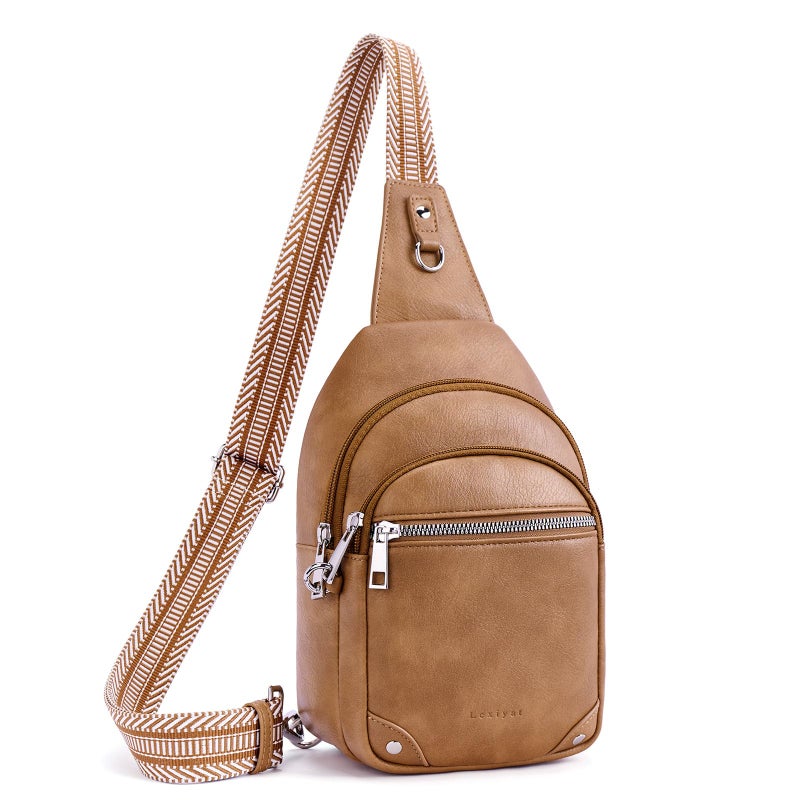 Lexiyat Anti Theft Crossbody Bags for Women Travel Chest Sling Bag Leather RFID Purse Fanny Pack Camel - Image 1