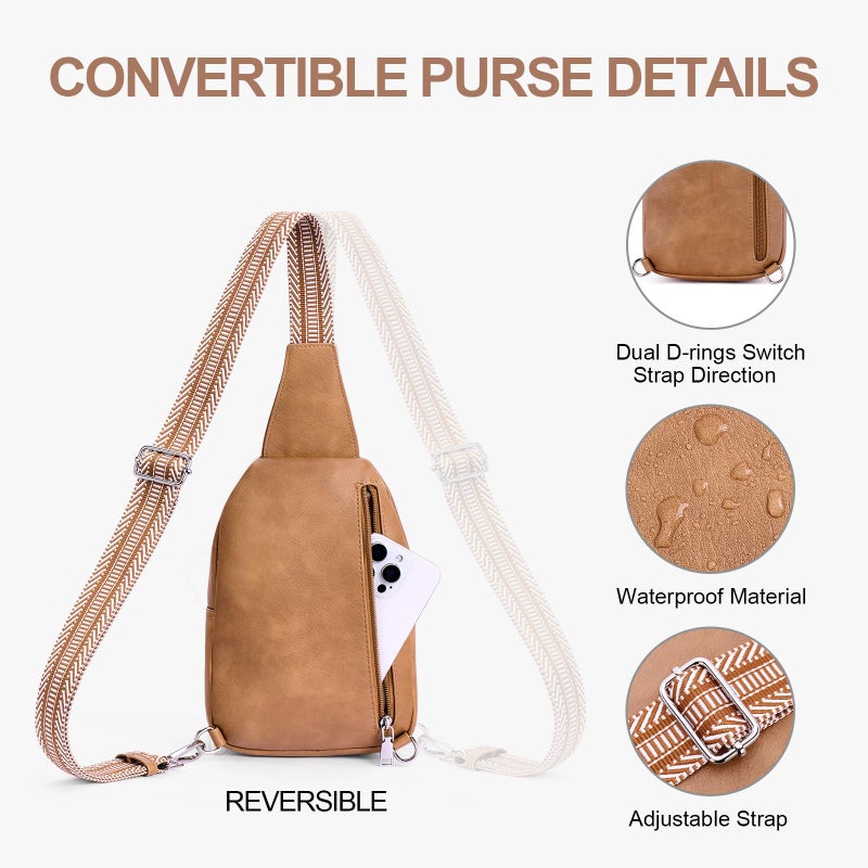 Lexiyat Anti Theft Crossbody Bags for Women Travel Chest Sling Bag Leather RFID Purse Fanny Pack Camel - Image 5