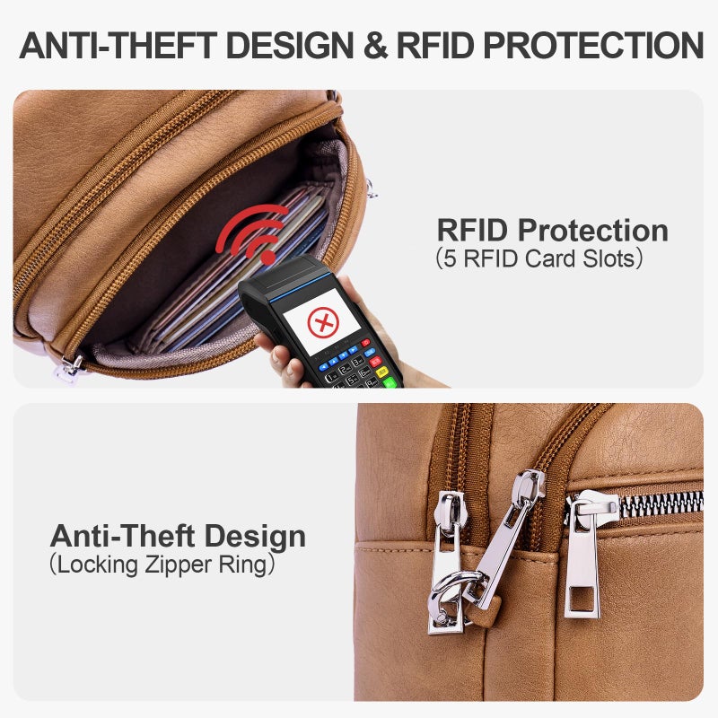 Lexiyat Anti Theft Crossbody Bags for Women Travel Chest Sling Bag Leather RFID Purse Fanny Pack Camel - Image 3