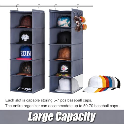 LADYBRO Baseball Cap Storage for Closet Hanging Hat Organizer Hat Rack 10-Shelf or 2 Pcs 5-Shelf, Trucker Dad Golf Cap Newsboy Container Display Hanger Holder Oxford Cloth Space Saver - Image 4
