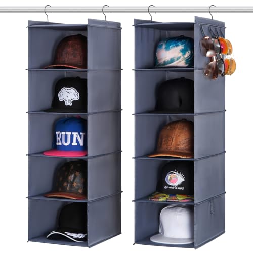 LADYBRO Baseball Cap Storage for Closet Hanging Hat Organizer Hat Rack 10-Shelf or 2 Pcs 5-Shelf, Trucker Dad Golf Cap Newsboy Container Display Hanger Holder Oxford Cloth Space Saver - Image 1