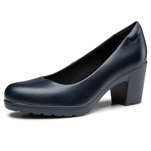 Trary Chunky Block Pumps for Women Slip On Low Heel Closed Round Toe Dress Shoes Classic Shoes Wedding Party Office Lady Shoes,Navy,Size 6 - Image 1